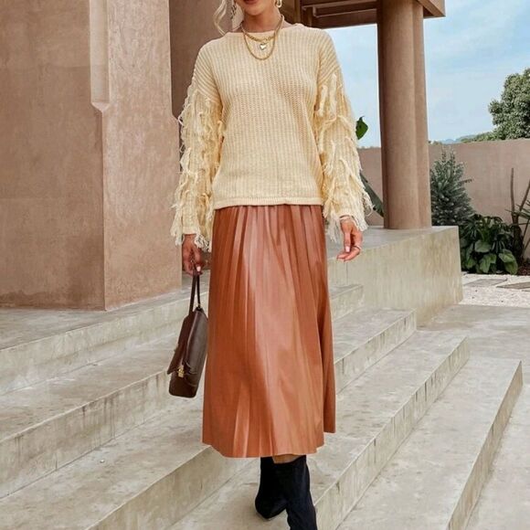 Simplee Fringe Drop Shoulder Sweater - Picture 3 of 7